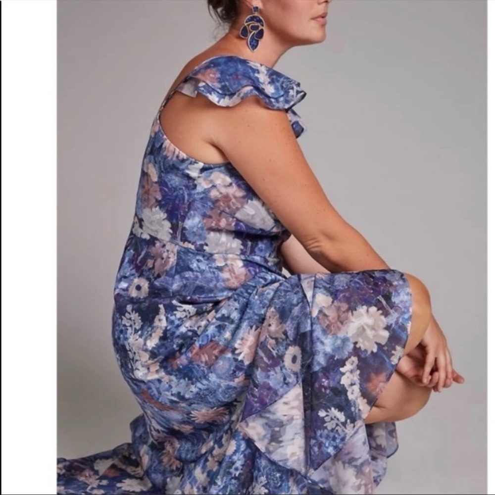 Anthropologie Blue Floral Midi Dress - Picture 4 of 6